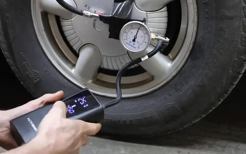 a Digital Tire Inflator with Pressure Gauge