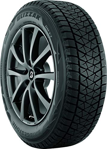 A close-up image of a Bridgestone Blizzak DM-V2 winter tire mounted on a silver alloy wheel.